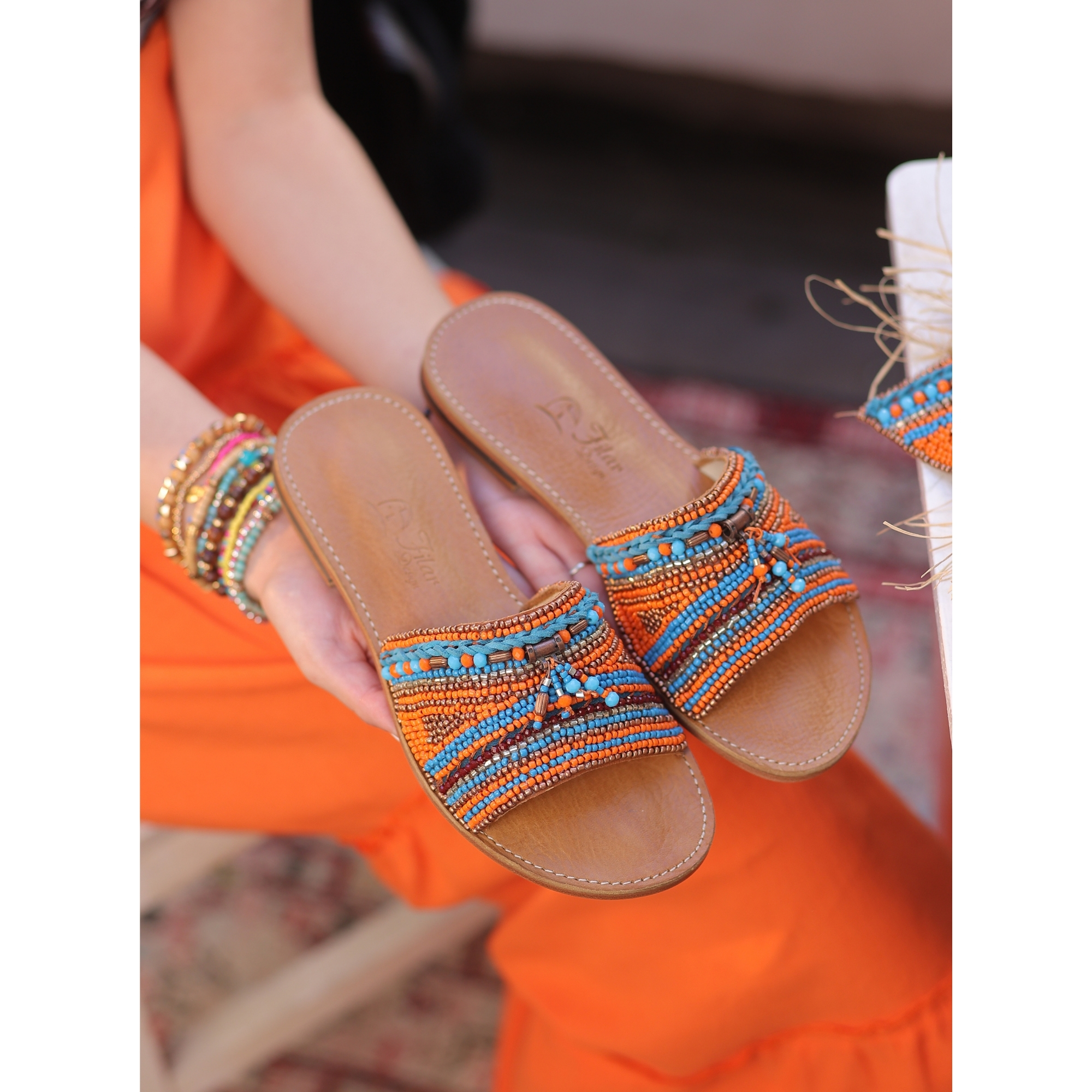 Boho El Yapımı Metal Boncuklu Sandaletler - Görsel 2